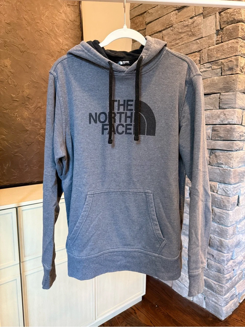 The North Face Men's Heather Gray Pullover Hoodie with Black Logo